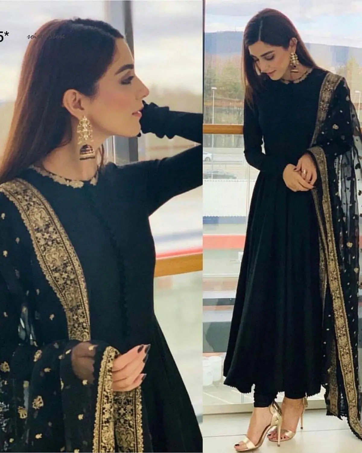 Indian Abaya Evening Dresses Navy Jumpsuit Long Sleeve Prom Dress With Gold Lace Turkey Kaftan Eid Formal Gown Customzied