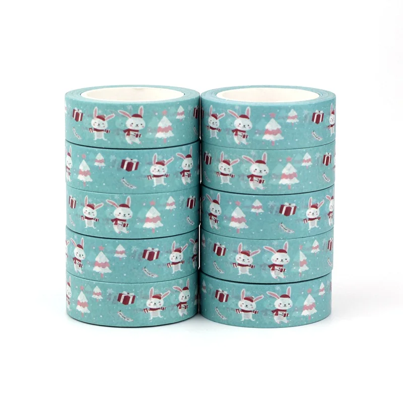 NEW 10PCS./Lot Decorative Cute Bunny Christmas Trees Washi Tapes for Scrapbooking Adhesive Masking Tape Stationery