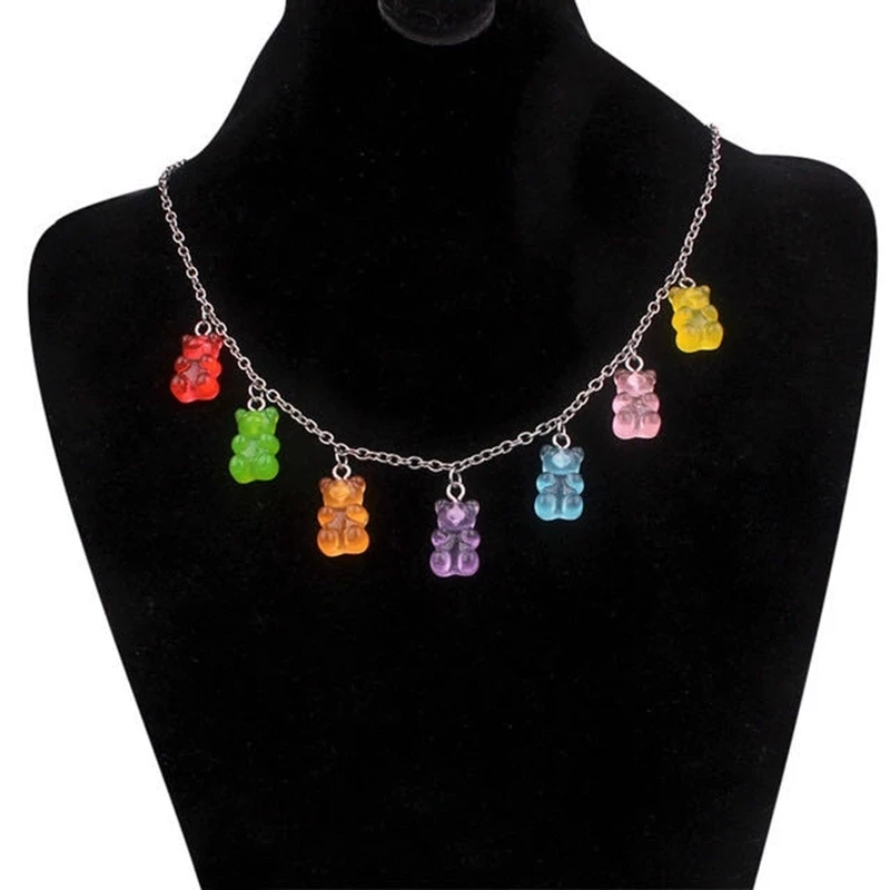 Handmade 33 Colors Cute Judy Cartoon Bear Chain Necklaces, Candy Color Pendant For Women&Girl Daily Jewelry Party Gifts