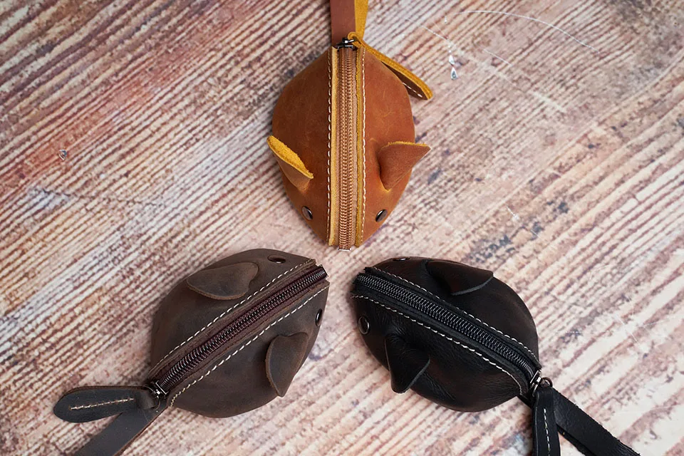 Vintage Mini Geldbörse Echtes Leder Kleine Geldbörse Männer Frauen Braun Mode Niedliche Maus Aufbewahrungstasche Trend Reißverschlusstasche NUPUGOO – Detail 4