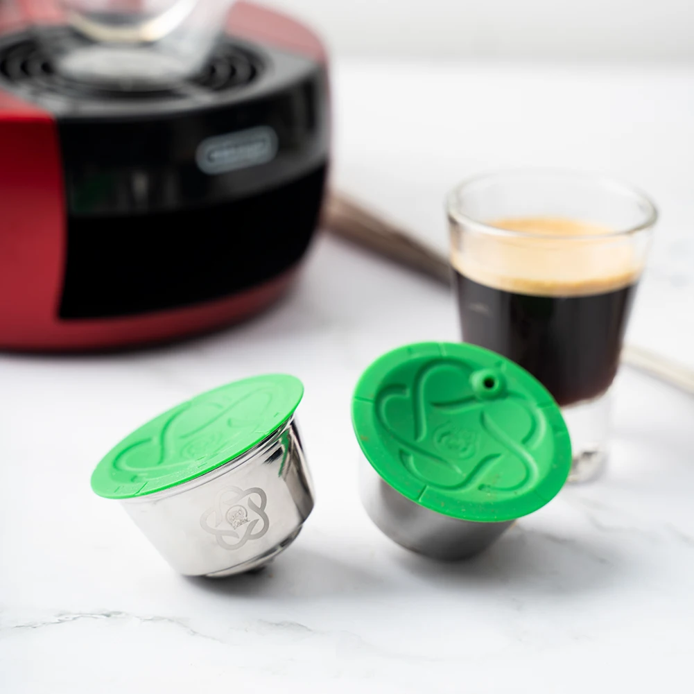 Reusable Coffee Capsule For Dolce Gusto Maker Stainless Steel Refillable Coffee & Milk Foam Filter Pods with Silicone Cap Lid