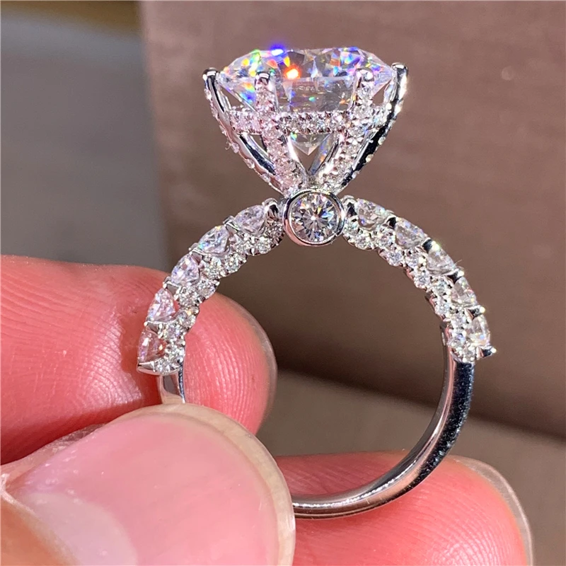 Custom Solid 14K Au585 White Gold Women Wedding Party Engagement Ring 1 2 3 4 5 Carat Round Crown Moissanite Diamond Ring Luxury