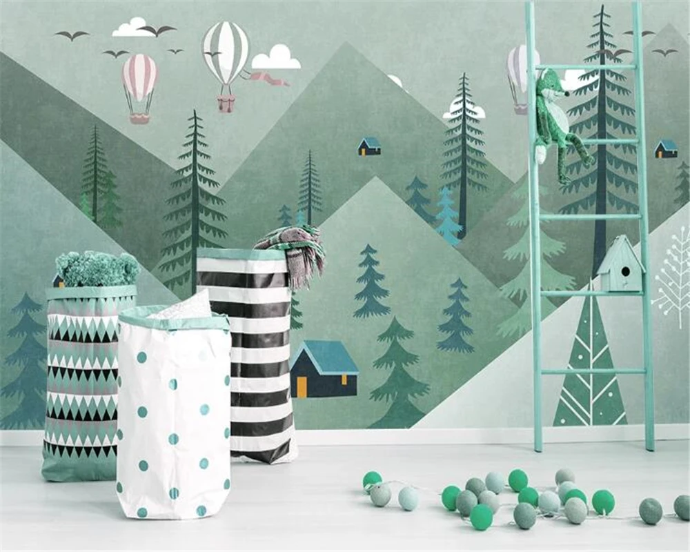 Custom wallpaper modern minimalistic geometric mountain balloon children's room background decoration cartoon 3d wallpaper
