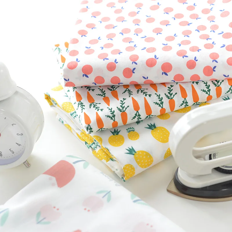 Half Meter Summer Dress Shorts Thin Soft 100% Cotton Plain Fabric, Cute Carrot Pineapple Grapefruit Red Flower Print T1135