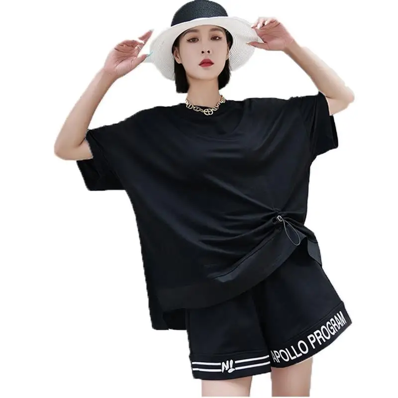 Ladies Short Sleeve T-Shirt Summer New Style Personality Pull Rope Design Street Casual Loose Large Size Short Sleeve T-Shirt
