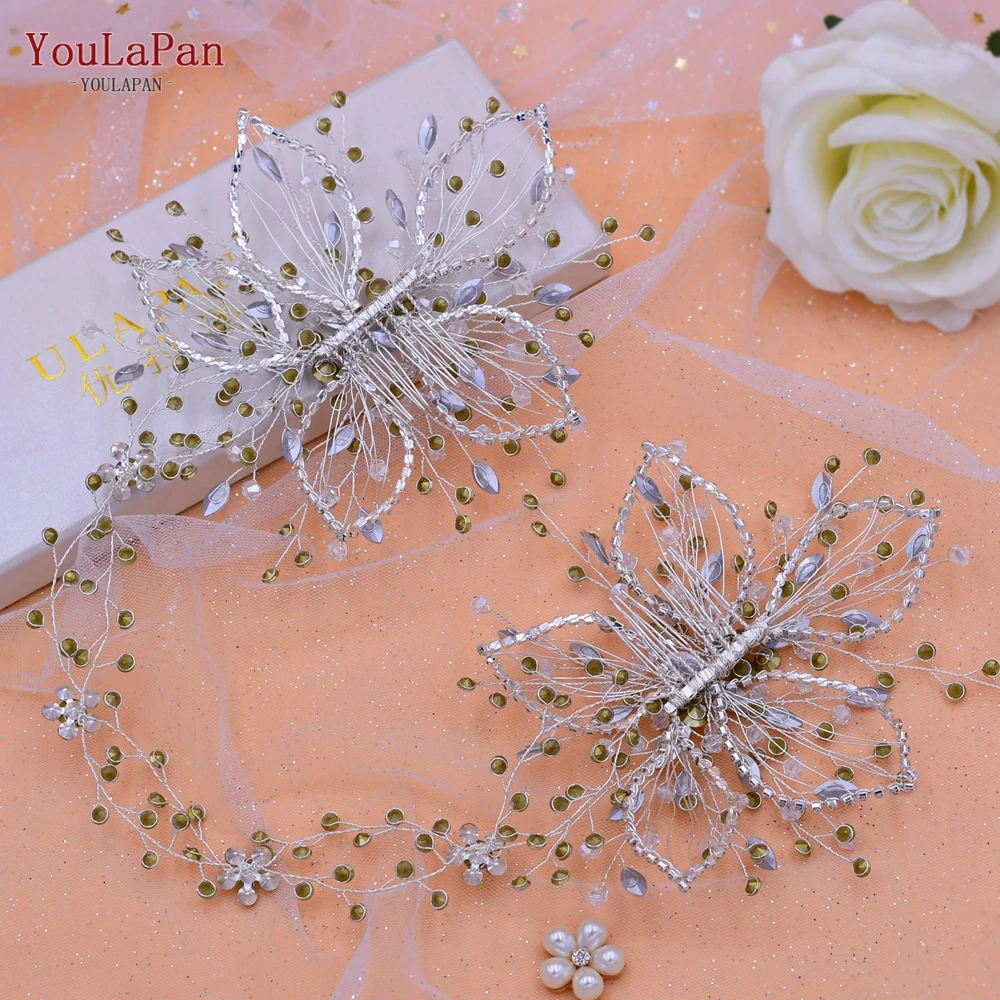 YouLaPan-Diadema de Tiara nupcial para mujer, diadema plateada hecha a mano, cadena para la cabeza, peine, accesorios de boda, HP401