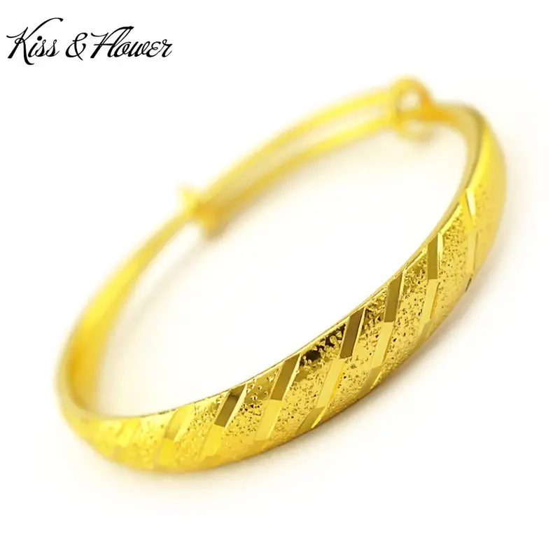 

KISS&FLOWER BR65 Fine Jewelry Wholesale Fashion Woman Birthday Wedding Gift Thickened Round 24KT Gold Resizable Bracelet Bangle