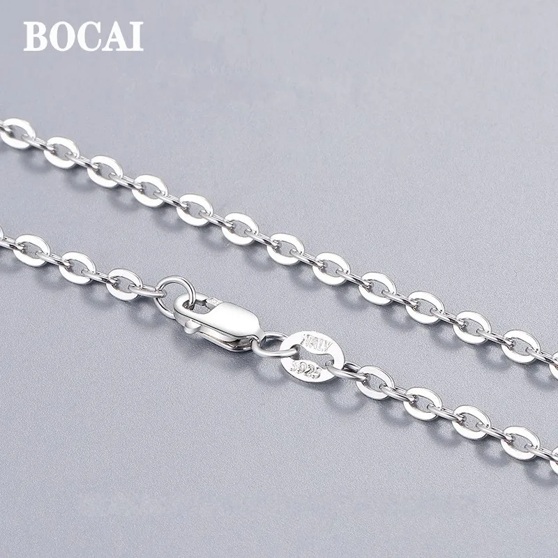 

BOCAI New Trendy Pure S925 Silver 3MM Men's And Women's Necklaces Fashion O-shaped Chain Clavicle Chain Extended Sweater Chain