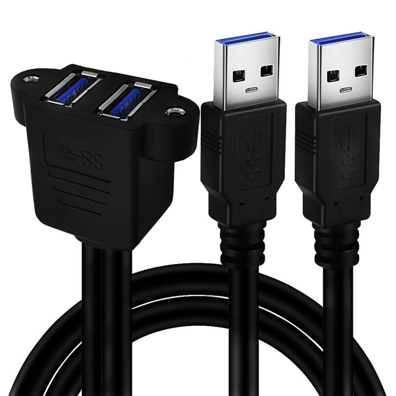 0.3m 1m Dual USB 3.0 Male to Female With Screw Panel Mount Holes Extension Cable High Speed 5Gbps for Computer Case Motherboard