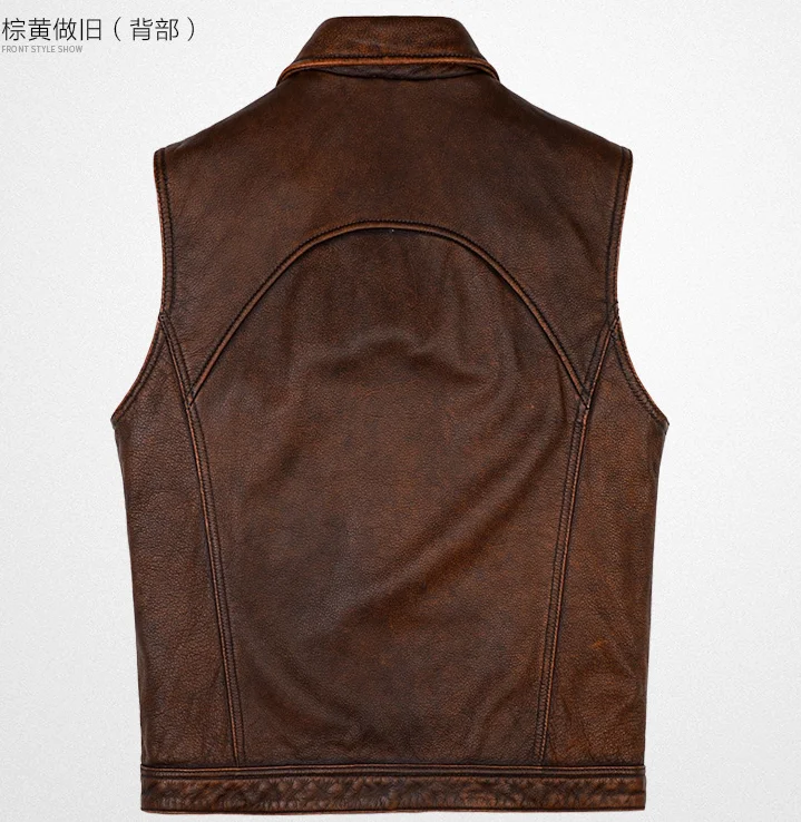 Club Motorcycle Biker Vest Vintage Punk Style Mens Genuine Leather Sleeveless Jackets Cowhide Waistcoat Dark Brown M-5XL