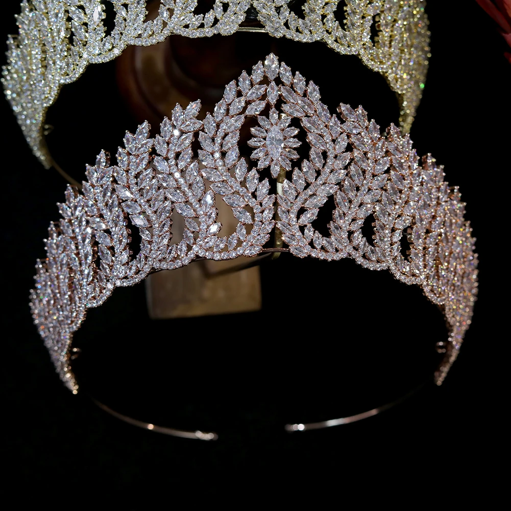 Imagem -05 - Luxo Golden Queen Crown para Mulheres Grandes Coroas Ouro Rosa Tiaras Casamento Cocar Acessórios Cabelo Nupcial cz Jóias