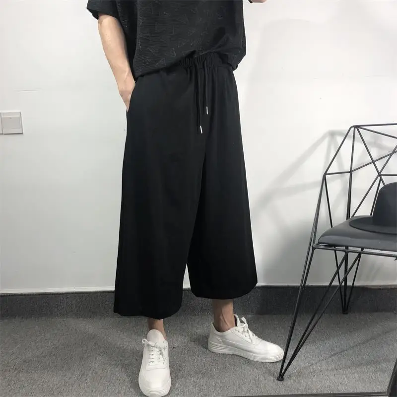 Men's Wide Leg Pants Summer New European And Japanese Straight Tube Casual Large Size Seven Minutes Pants