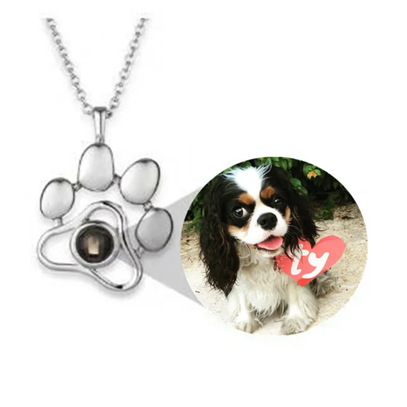 

Custom Projection Pet Photo Footprints Cat Dog Paw Necklace Memory Jewelry