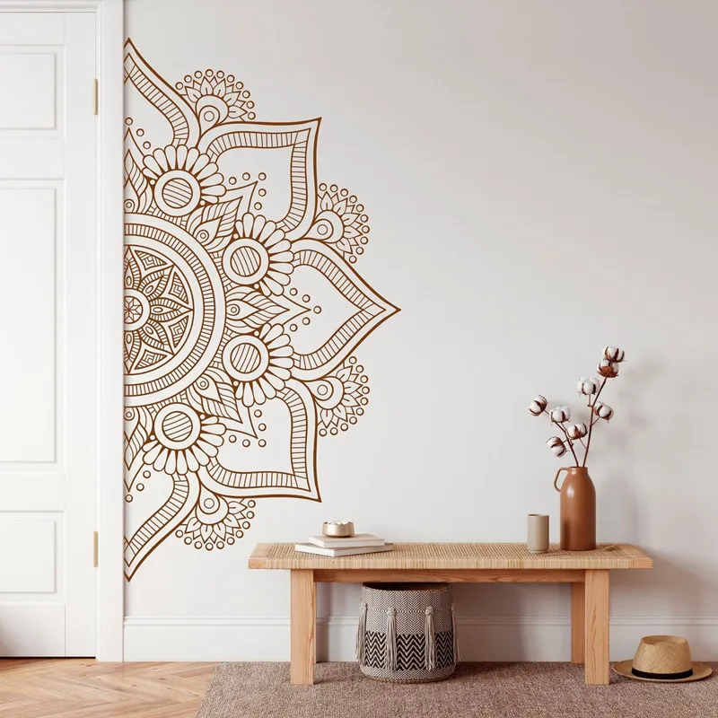 Naklejka ścienna Mandala Religijny styl boho Indyjski buddyjski Mandala Kwiat Etniczny Artysta Dekoracja drzwi do salonu Naklejka M1