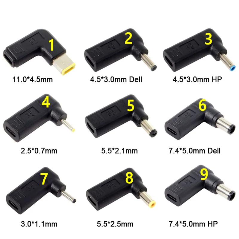 USB Type c to DC PD Power Charging Connector (5.5x2.5, 5.5x2.1,4.5x3.0, 7.4x5.0,   3.0x1.1)