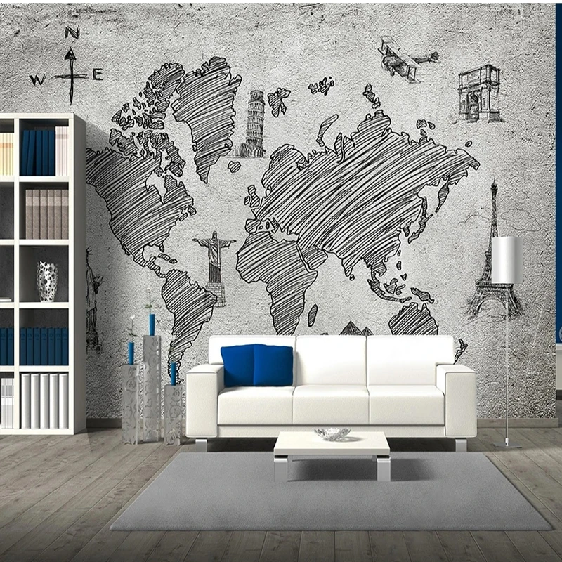 Custom Mural Wallpaper Hand Drawn Map Nordic Art For Living Room TV Sofa Home Decoration Background 3D Wall Cloth