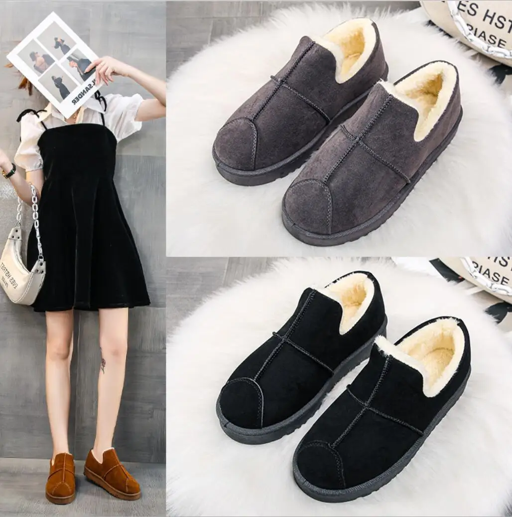 2024 Fur Warm Loafers Winter Women Cotton Shoes Woman Flats Plush Ladies Boots Casual Slip-on Snow Shoes Zapatos De Mujer