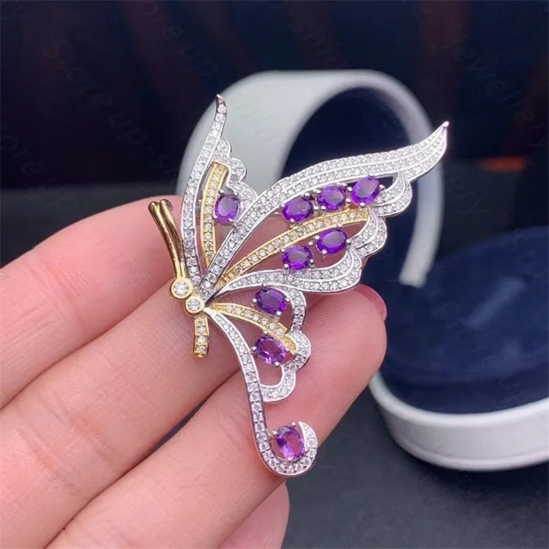 

Hot sale style natural amethyst 925 silver women's pendant & brooch dual-use, elegant and elegant for wedding & birthday gifts