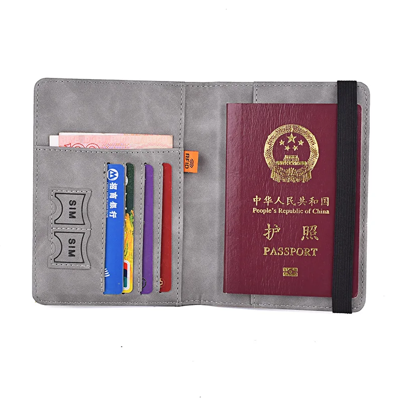 Elastic Band Leather Passport Cover RFID Blocking For Cards Travel Passport Holder Wallet Document Organizer Case Men Women