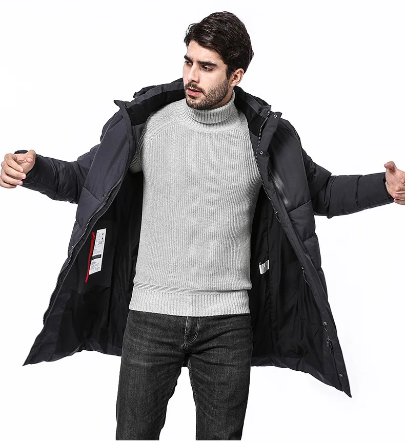 Chaqueta larga de invierno para hombre, abrigo grueso y cálido, prendas de vestir, a prueba de viento, con capucha, moda de ajuste medio