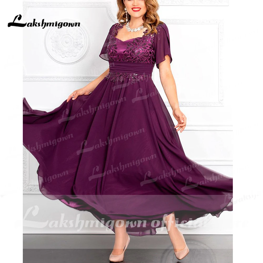 Vestido de noiva com mangas 2022 vestido de festa de noite roxo feminino com babados