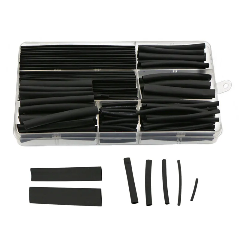 150Pcs Boxed Heat Shrinkable Sleeving 2:1 Black Electronic DIY Kit Insulated Polyolefin Sheathed Shrink Sleeve Cables AndCable