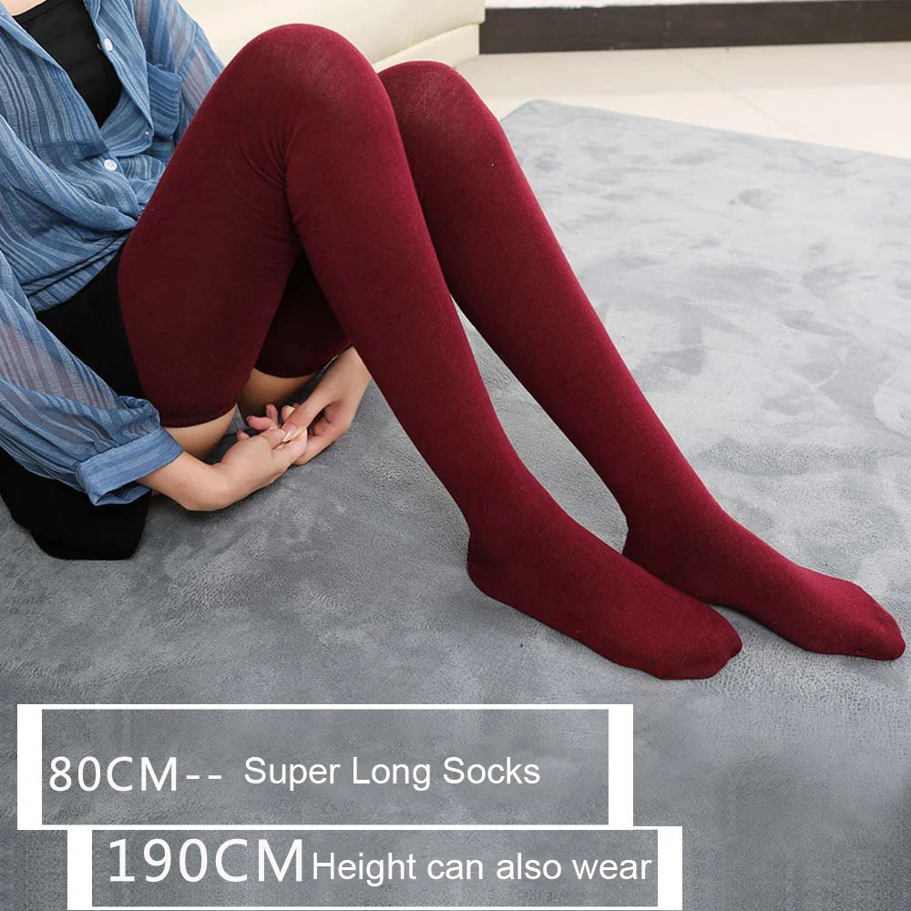 Fashion Women Autumn Winter 80cm Super Long Cotton Socks Female Over Knee Warm Thigh High Stockings