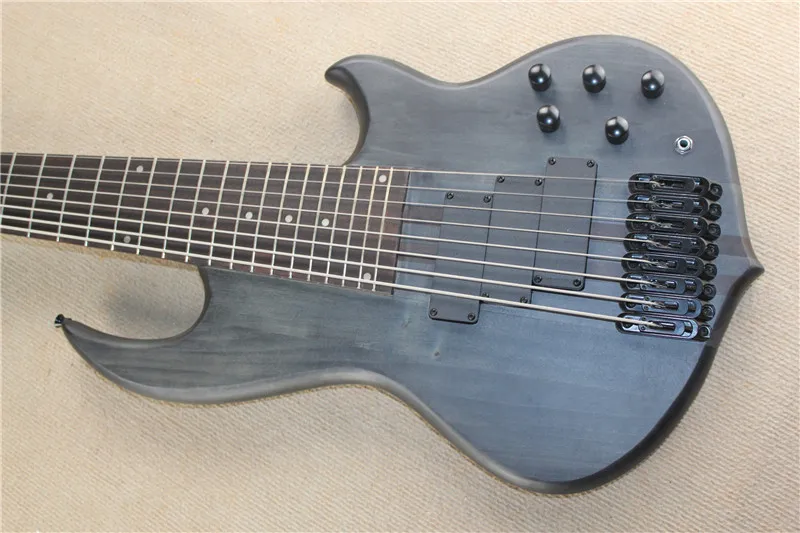 Free shipping 8 string mon bass ,ASH matte black bass,HHH balck pickups,independent  Tailpiece,chrome bridge,black buttons