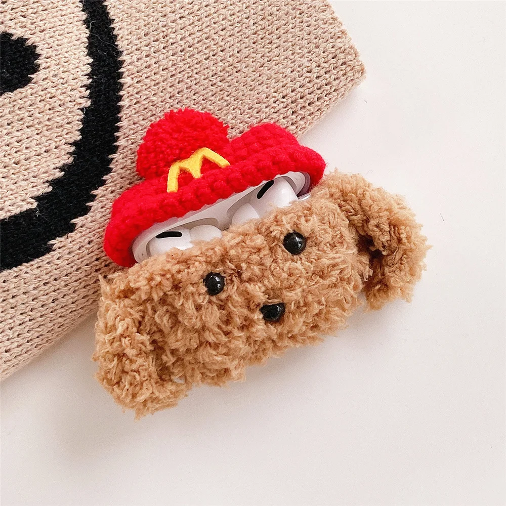 INS Fashion Cute Plush Teddy dog McDonald label Earphone Case For AirPods Pro 2 1 Headset case For 2021 New airpods 3 for winter