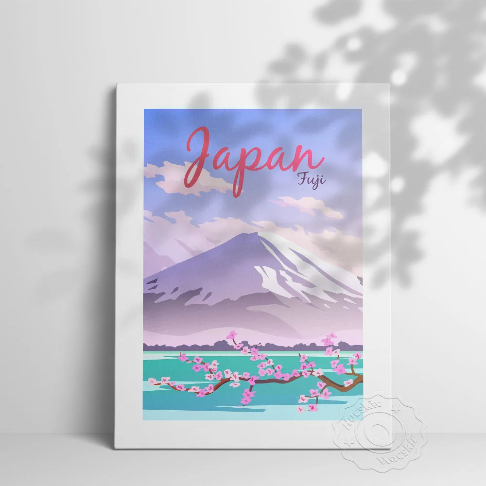 Japan Fuji Mountain Sakura Art Poster, World City Landscape Watercolour Prints, Nordic Minor Fresh Style Home Decor Wall Picture