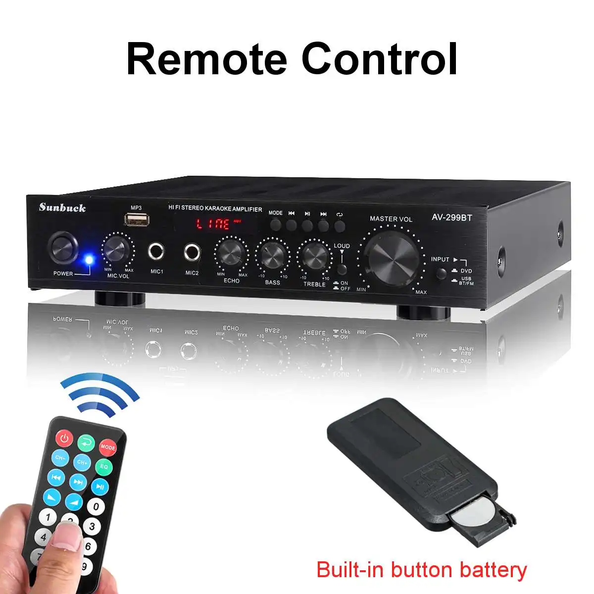 مكبرات الصوت المسرح المنزلي SUNBUCK AV-299BT USB FM 5.0 بلوتوث MP3 2 Mic المدخلات 2CH 2000 واط 50 هرتز ستيريو مكبر كهربائي