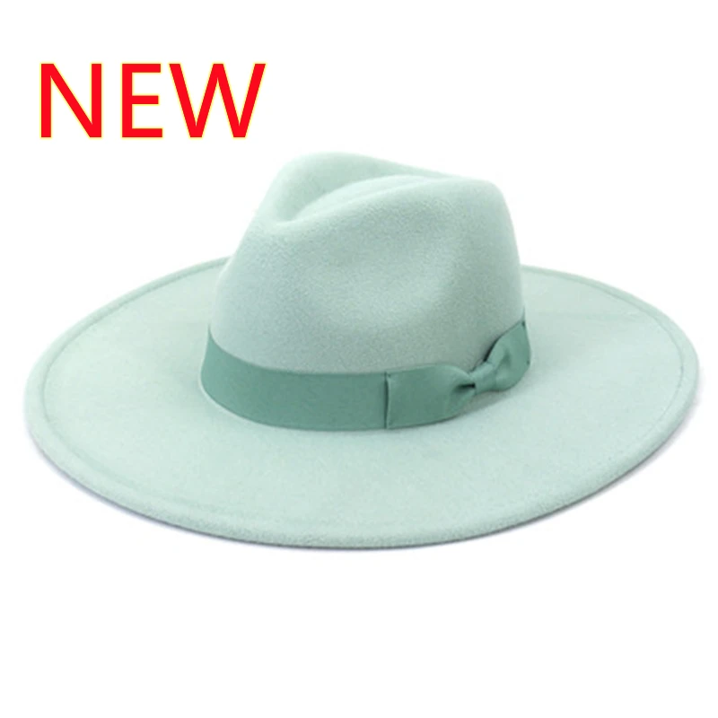 9.5CM big brim jazz hat new bow peach heart fedora hat women jautumn and winter retro British woolen top hat