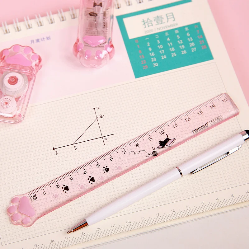 Kawaii Cat Claw Learning Set, Staacquering Ruler, Utility Knife, Pays l Sharpener, Point Glue Ration Tapes, 1Pc