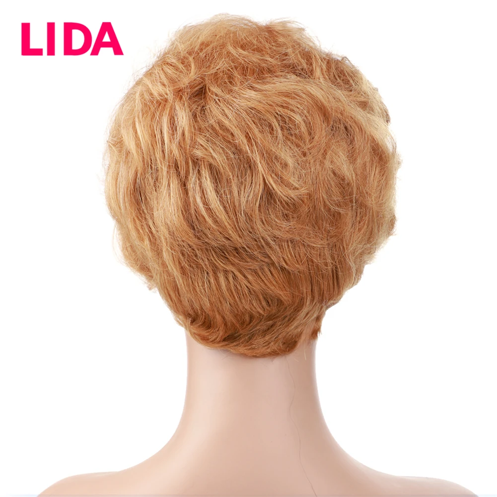 Lida Brazilian Human Hair Natural Wavy Short Women Wig Machine Made130% Density Non-Remy wigs Average Size