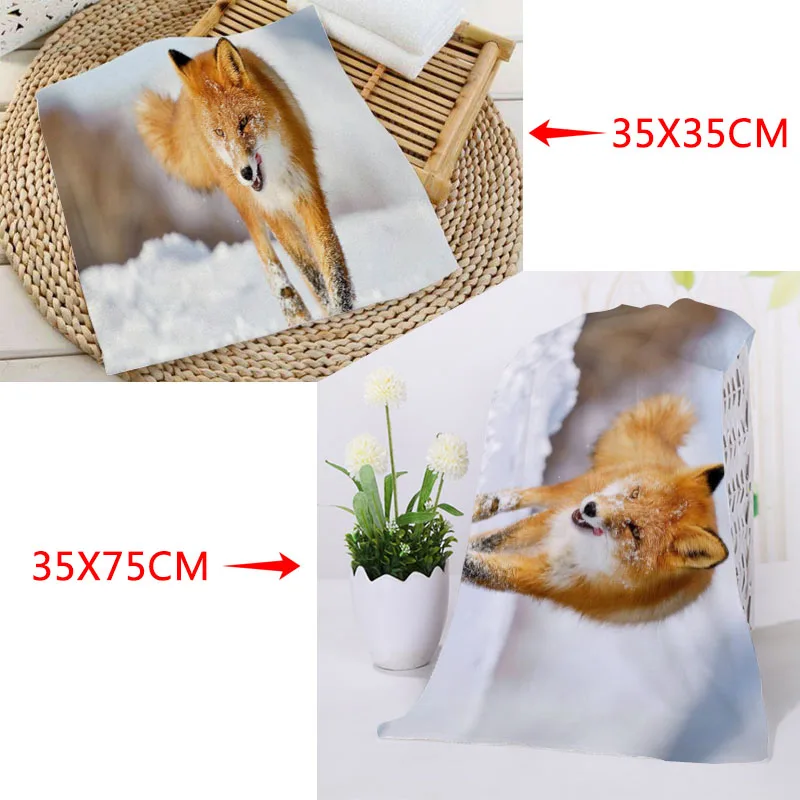 New Animals Fox Towels Size 35x35cm 35x75cm Square rectangle Towels Printing Cotton Face Towel Fabric Custom logo