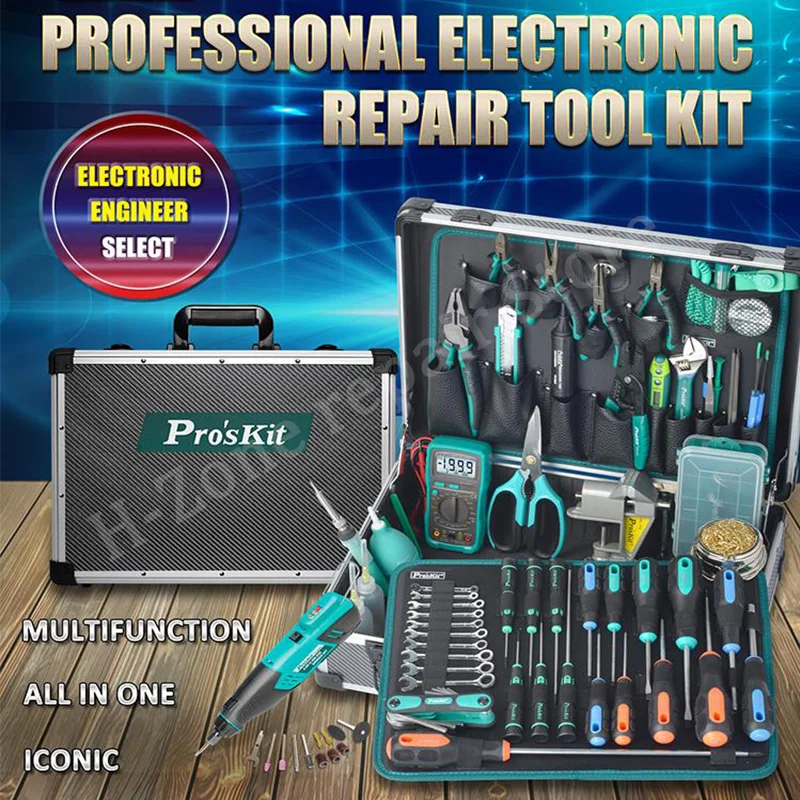 63Pcs Proskit PK-1900NH brand new electronic electrician welding soldering iron screwdriver scissors instrument repair tool set