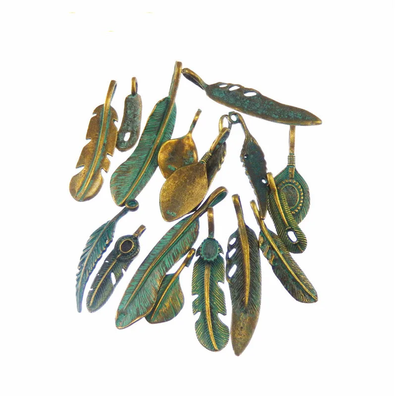 Julie Wang 14PCS Antique Bronze Leaf Charm Vintage Pendant Mixed Bracelet Jewelry Making Crafts DIY Accessory