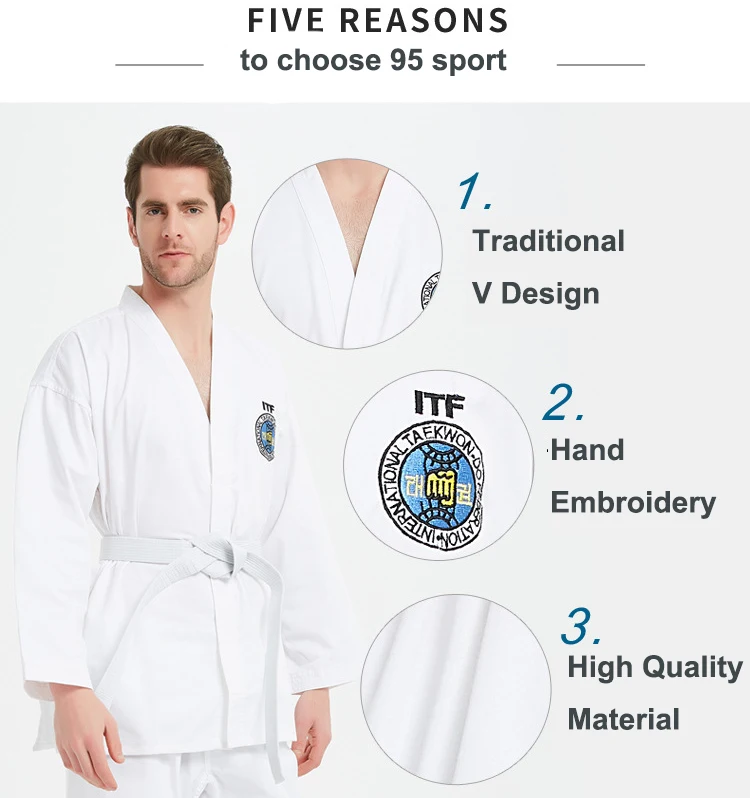 Uniforme bianca professionale approvata ITF per studenti Taekwondo, tuta Doboks, arti marziali Kimono, vestiti Taekwondo, manica lunga