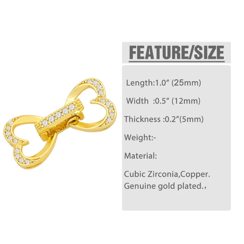 OCESRI Mini Heart Bone Bracelet Connectors Findings Copper Gold Plated Cubic Zirconia DIY Jewelry Making Supplies cnta012