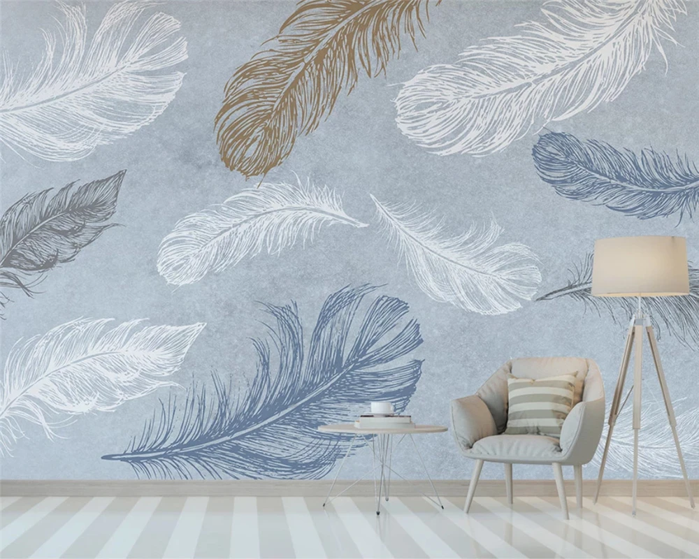 beibehang papel de parede Custom modern wallpaper nordic minimalist fresh watercolor feather bedroom background wall paper