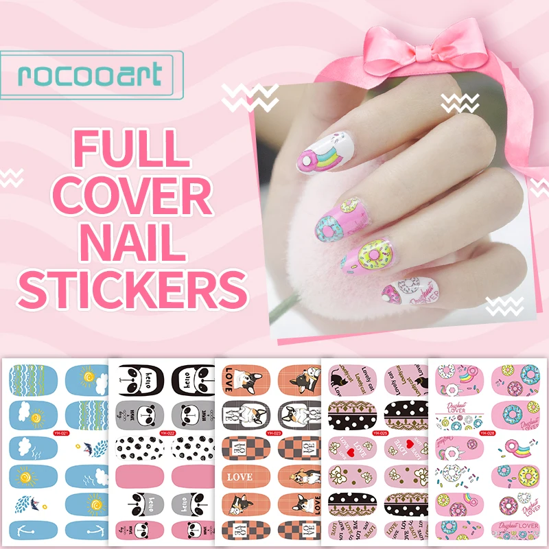 1 Sheet Nail Art Full Cover Adhesive Polish Foils Waterproof Kawaii Tips DIY Lovely Decals Environmental Stickers for Women Gift