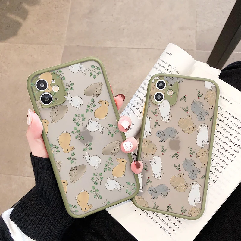 Cartoon Camera Protection Border Cute Rabbit Phone Case for iphone 15 14 7 8 plus 16 15 14 11 12 13 Pro Max X XS XR Back Cover