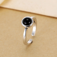 925 Sterling Silver black Open Rings For Women Personality Simple Style Lady Prevent Allergy Sterling-silver-jewelry