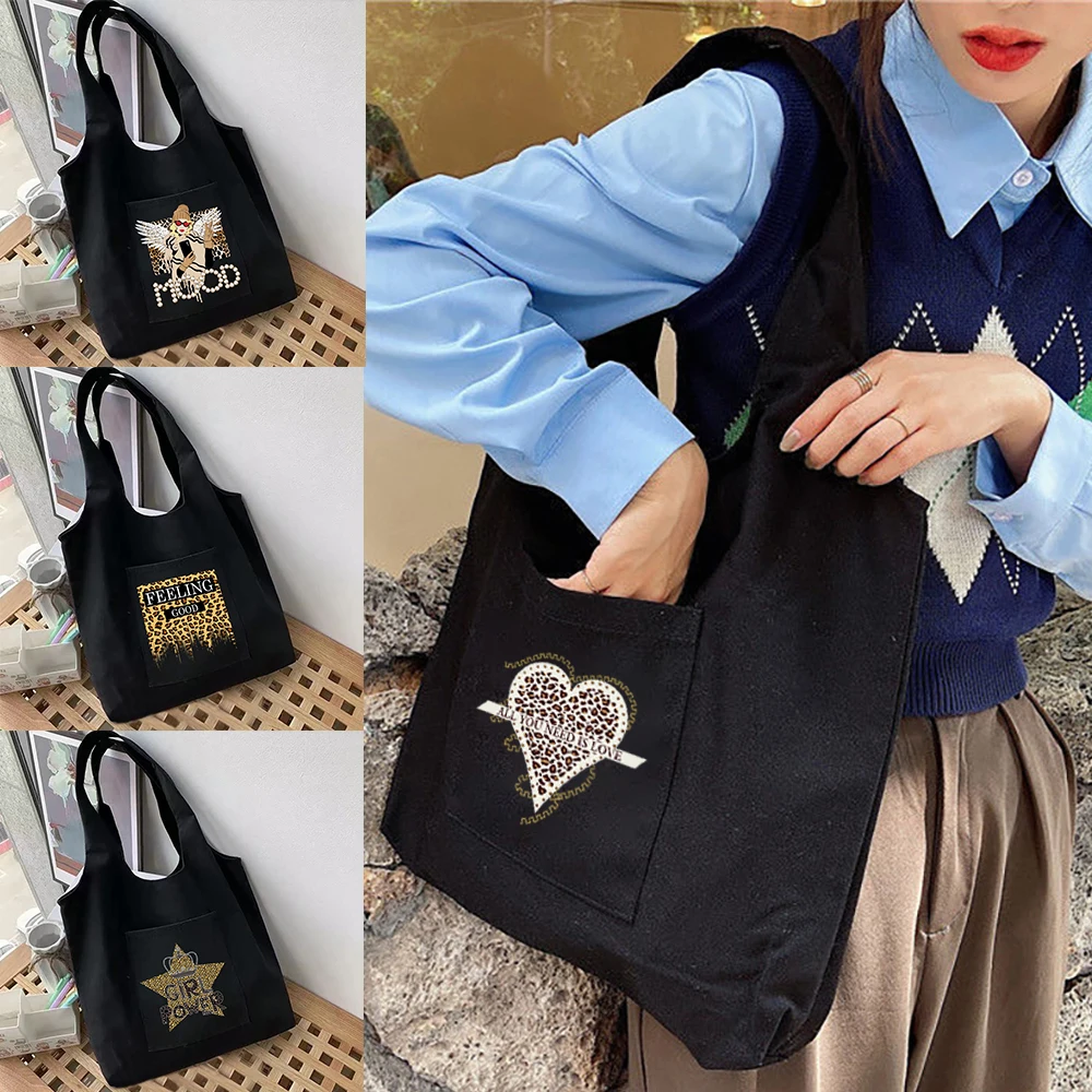 Women's Shopping Bags Canvas Commuter Shopper Vest Bag Cotton Cloth Bear Series Reusable Grocery Handbags Tote Bag