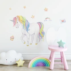 Cartoon Cute Unicorn Wall Stickers Flowers Castle Nursery Home Decoration for Kids Room Baby Girls Bedroom Peaceful Kids Decals
