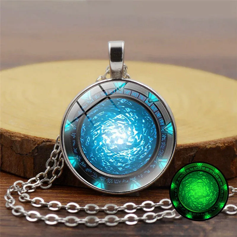 Stargate SG-1 Legendary Atlantis Luminous Time Stone Necklace Luminous Long Sweater Chain Pendants, Pendant Water-wave Chain