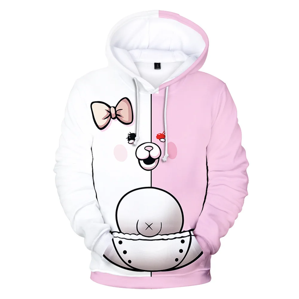 Anime Danganronpa Monokuma Monomi stampa 3D uomo felpe con cappuccio felpe nero bianco orso Pullover giacca con cappuccio Costume Cosplay