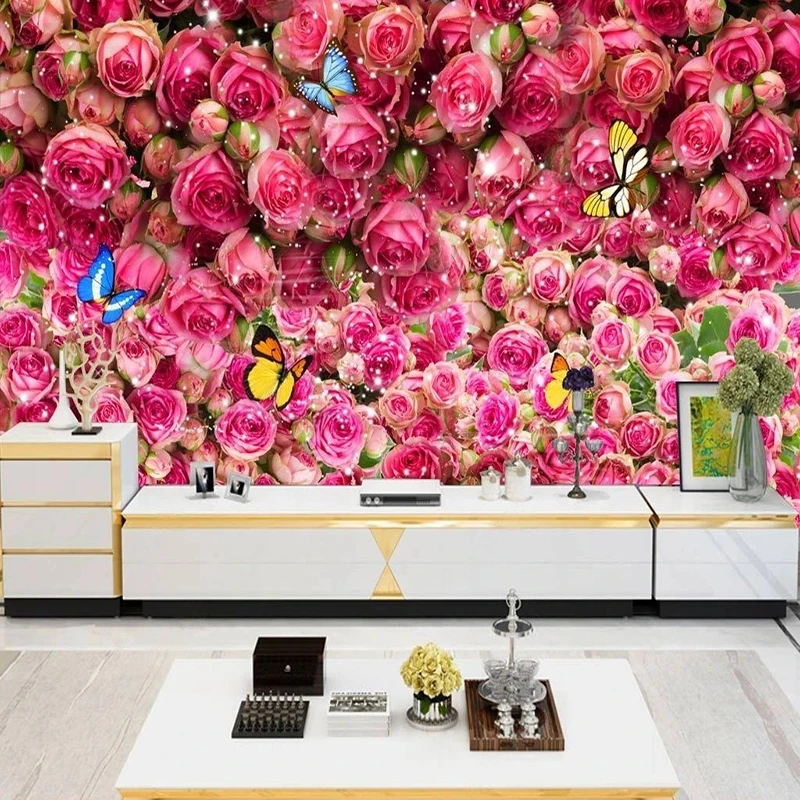 

Custom Photo Wallpaper Modern 3D Beautiful Rose Garden Flower Mural Romantic Living Room Bedroom Home Decor Papel De Parede 3 D