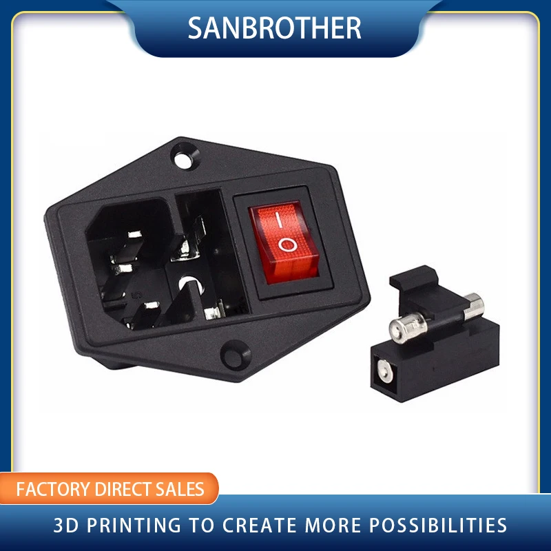 3d printer 15A 250V Power switch AC power outlet with red triple Rocker Switch tripod feet of copper with fuse