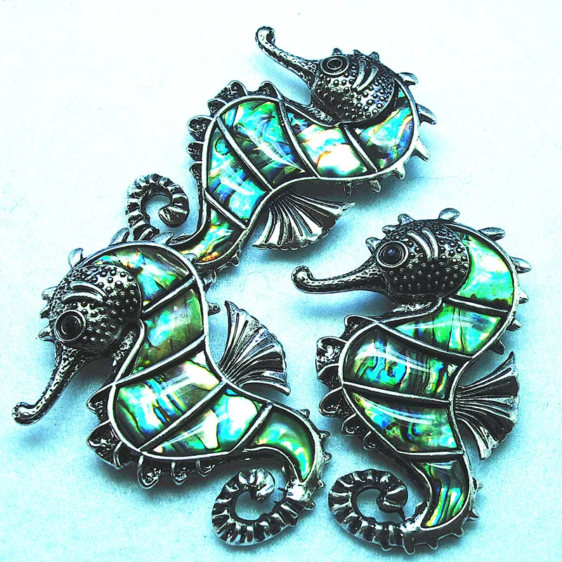 2PCS Nature Abalone Shell Pendants Or Women Brooches Double Functions Seahorse Shape Lovely Jewelry New Arrivals